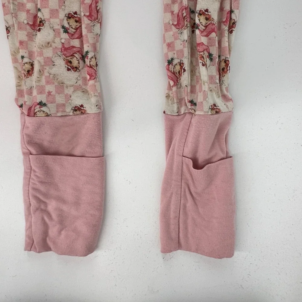 Dream Big Little Co Pink Santa Checkered Bamboo Kitsch Pajamas 3T Vintage Toile